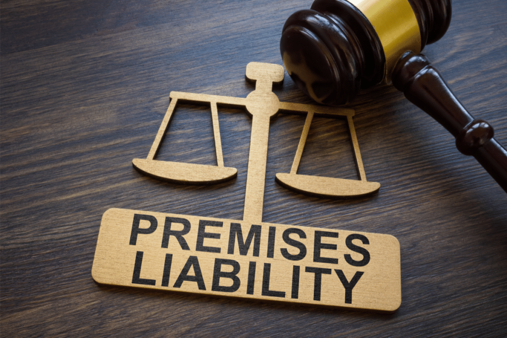 Premises liability text carved in wood and a gavel